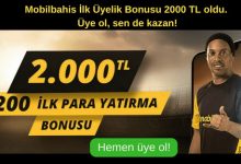 Mobilbahis İlk Üyelik Bonusu 2000 TL